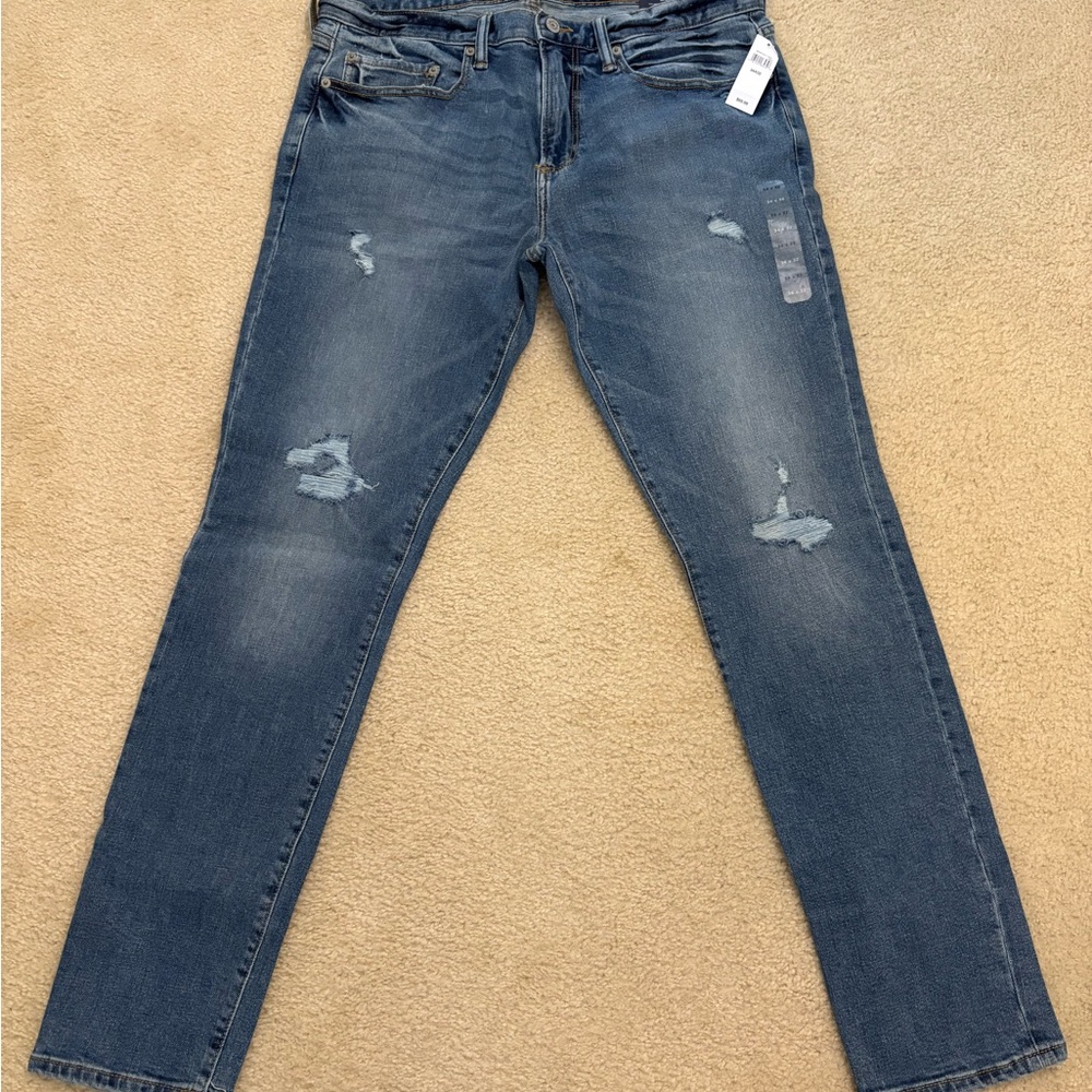 GAP Men’s Blue Skinny Jeans with Modern Distressing
